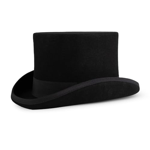 Wool Felt Top Hat Victorian Mad Hatter 6" Magic Hat Gentlemen Performing Jazz Caps Rock Hat for Men Women Gift - color: Black, size: Medium
