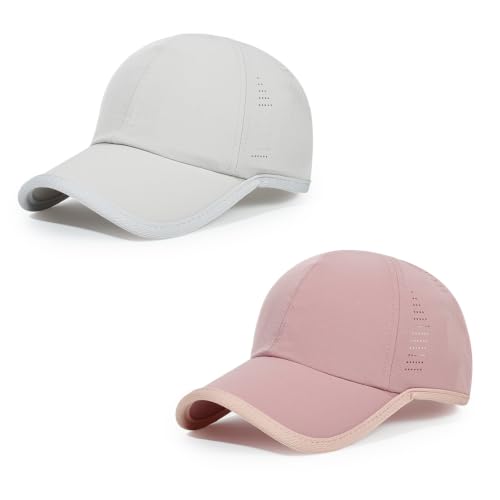 HH HOFNEN Quick Dry Baseball Hat Unstructured Athletic Golf Cap Women Men - color: 2-lightgray+pink