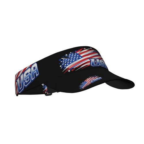 Unisex Sports Sun Visor Hats Adjustable Lightweight Packable Printed Empty Top Cap for Running Pickleball Golf Tennis - color: Usa Flag on Black