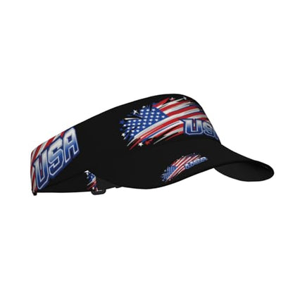 Unisex Sports Sun Visor Hats Adjustable Lightweight Packable Printed Empty Top Cap for Running Pickleball Golf Tennis - color: Usa Flag on Black