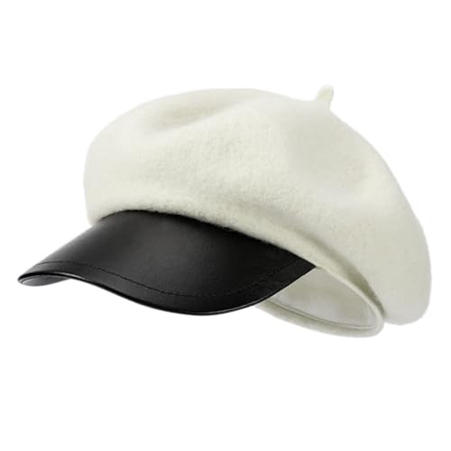 Women Classic Wool Blend Berets Elegant Flat Beret Caps Retro Peaked Cap Hats Autumn Winter Hat Solid Color - color: Beige