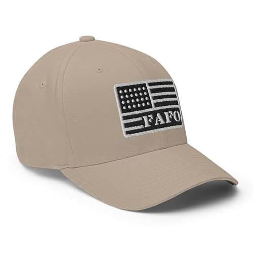 FX FAFO USA Flag Fitted Hat Embroidered Curved Bill Mid Crown Closed-Back Structured Twill Cap - color: Khaki, size: Large-X-Large
