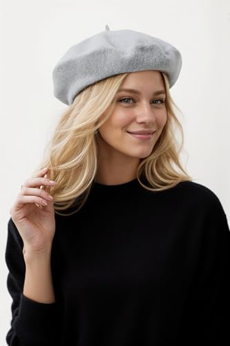 Women's Beret Hats - French Wool Blend Winter Cap, 70% Wool All-Season Soft Beret Hats for Women (Multi-Color) - color: Grey