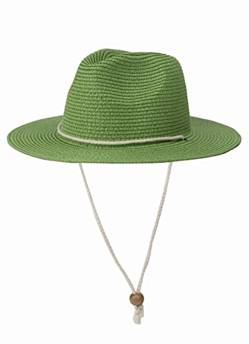 Women Straw Fedora Hat Summer Panama Beach Sun Hats UV UPF50+ Cap - color: Green