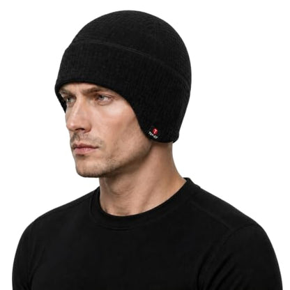 TOP-EX Waterproof Ear Flap Beanie for Men, Polartec Fleece Lined - color: Black, size: Medium-Large