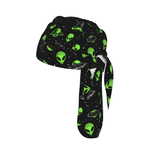 Adjustable Cycling Cap, Quick Dry Sports Bandana Skull Cap Helmet Liner - color: Green Aliens