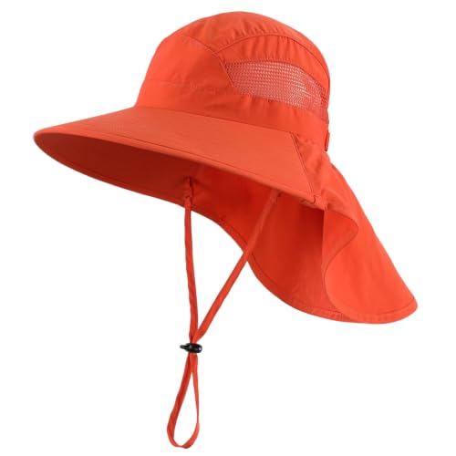 Home Prefer UPF50 Wide Brim Kids Sun Hat Neck Flap Boys Girls Sun Protection Hat for Beach Fishing - color: Orange, size: 4-8 Years