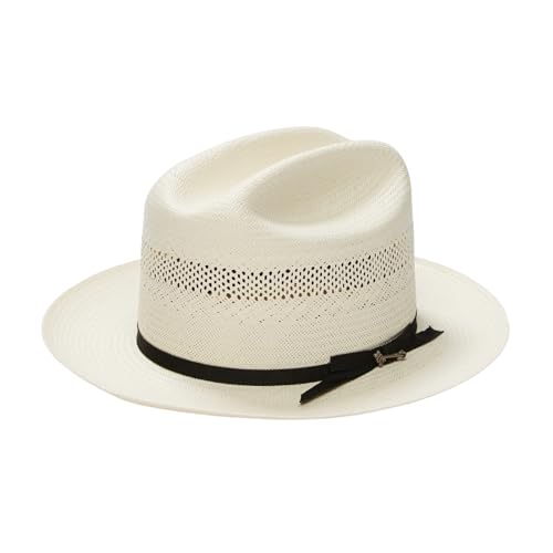 10X Quality Shantung Straw Cowboy Hat with Vented Crown and Brown Grosgrain Hatband by Stetson - color: Natural, size: 7