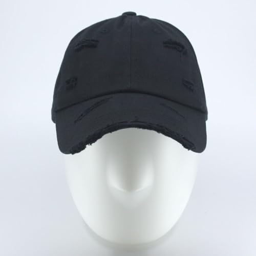 Washed Cotton Distressed with Heavy Stitching Adjustable Baseball Cap - color: Strap Black