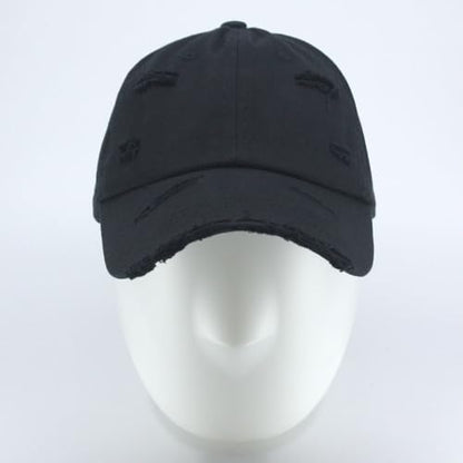 Washed Cotton Distressed with Heavy Stitching Adjustable Baseball Cap - color: Strap Black