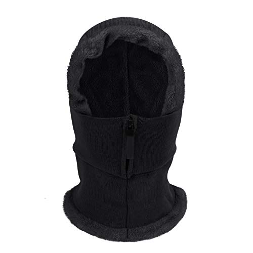 Women Winter Fleece Lined Balaclava Windproof Warm Knit Full Cover Hooded Cap - color: Black