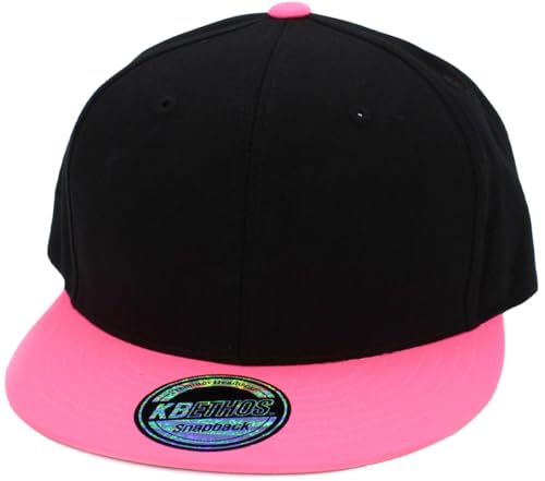 KBETHOS Classic Snapback Hat Blank Cap Underbrim Cotton Wool Blend Flat Visor Adjustable Unisex - color: Black Neon Pink