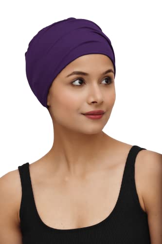 Chemo Hats Solid Sleep Cap Women's Bamboo Soft Headwear Cancer Cap Chemo Headwear Women - color: Purple