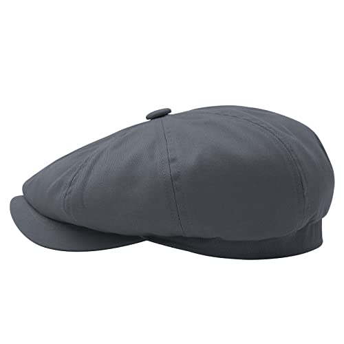 BOTVELA Men's Newsboy Flat Cap 100% Cotton Cabbie Hat - color: Dark Grey, size: 7 3/8