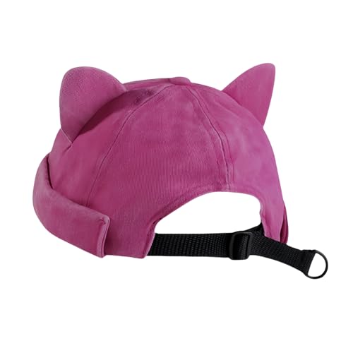 Cute Cat Ear Beanie Hats for Women Men Washed Cotton Brimless Docker Cap Retro Rolled Cuff Skull Cap - color: Hot Pink