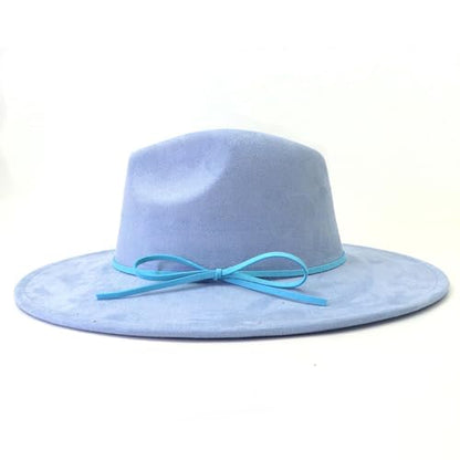 Fedora Hats for Women Man with Big Wide Brim Classic Suede Panama Hat Western Outdoor hat - color: Sky-blue