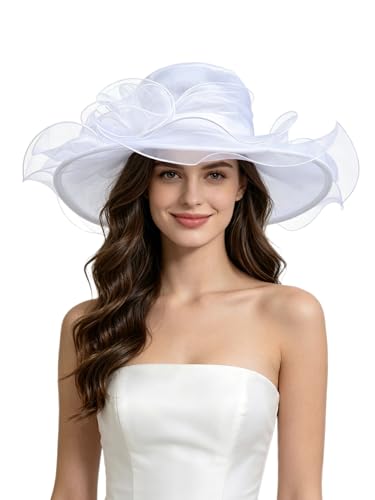 SAFERIN Women's Organza Church Fascinator Bridal Tea Party Wedding Hat - color: Sfhat-001-white 5