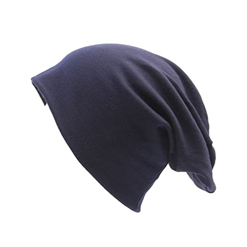 DOOVID Slouchy Beanie for Women Men Baggy Beanie Hats Casual Stretch Knit Hip-Hop Skull Caps - color: Navy Blue
