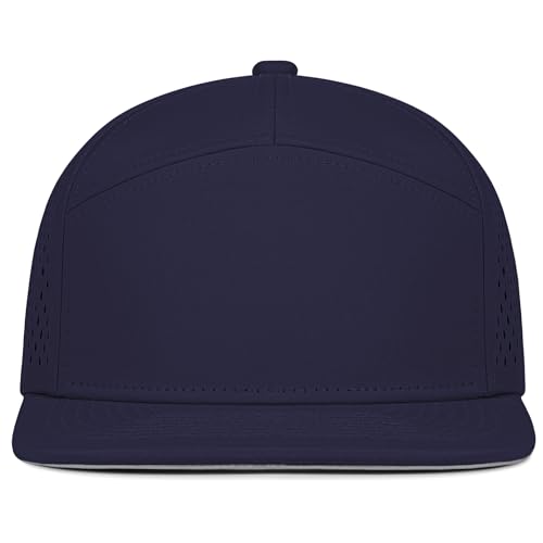 4 Inclusive Sizes Flat Bill Performance Trucker Hat Men Women, 7 Panel Snapback Running - color: 14.navy Blue