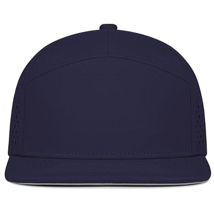 4 Inclusive Sizes Flat Bill Performance Trucker Hat Men Women, 7 Panel Snapback Running - color: 14.navy Blue