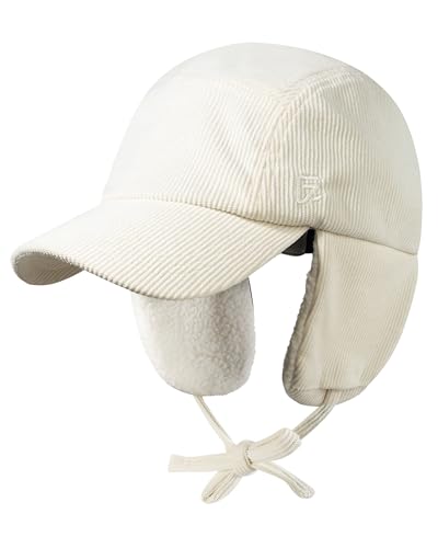 GADIEMKENSD Winter Trapper Hat with Ear Warmer Flaps Corduroy Baseball Cap for Men and Women - color: Beige
