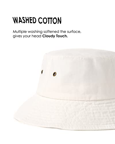FURTALK Bucket Hats for Women Washed Cotton Packable Summer Beach Sun Hats Bucket Hat with Strings for Travel - color: White