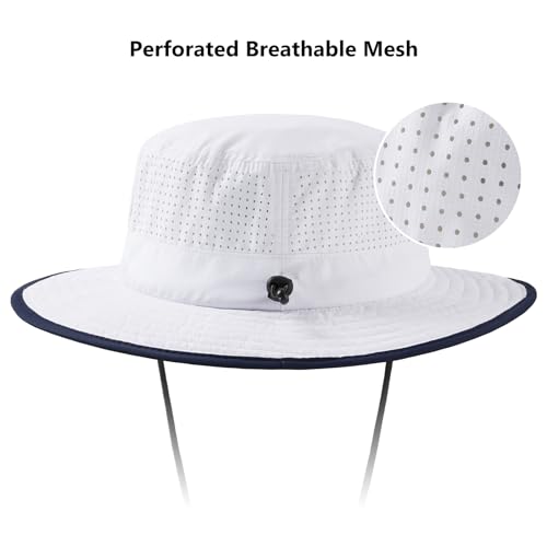 BASSDASH UPF 50+ Water-Resistant Fishing Bucket Hat with Laser Perforated Mesh Adjustable for Men Women Outdoor Hiking - color: White