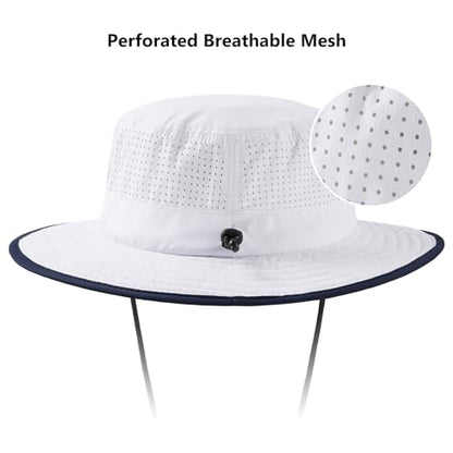 BASSDASH UPF 50+ Water-Resistant Fishing Bucket Hat with Laser Perforated Mesh Adjustable for Men Women Outdoor Hiking - color: White