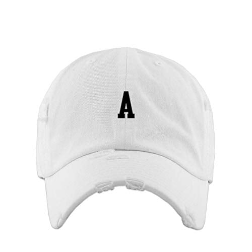 A Initial Letter Vintage Baseball Cap Embroidered Cotton Adjustable Distressed Dad Hat - color: White