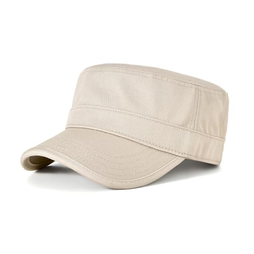 M,XL, XXL Military Hat, Big Head 22"-25" Cadet Army Cap for Men, Solid Cotton Flat Top Cap for Outdoor - color: Khaki, size: X-Large