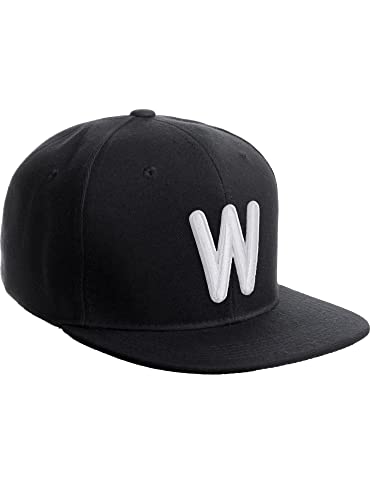 Daxton Classic Snapback 3D Alphabet A to Z Numbers Embroidered Initials Letters Flat Bill Cap - color: Black, style: Letter-w