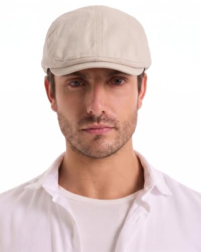 ZLYC 남성용 여름 플랫 캡 Scally Ivy Gatsby Newsboy Beret Driver Cabbie 사냥 모자 - color: 단색 페일 베이지