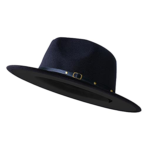 Wide Brim Fedora Hats for Women Men Two Tone Dress Hat Felt Panama Hat in Two Audlt Size - color: Black, size: Small-Medium