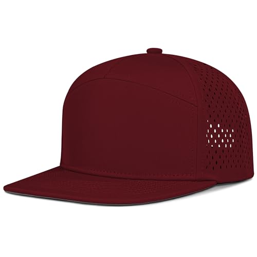 4 Inclusive Sizes Performance Flat Brim Trucker Hat Men Women, 7 Panel Snapback Running - color: 66.dark Red