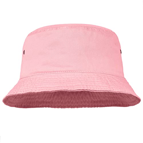 Falari Men Women Unisex Cotton Bucket Hat 100% Cotton Packable for Travel Fishing Hunting Summer Camp - color: Light Pink, size: Small-Medium