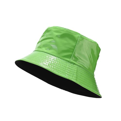 yolrdiw Unisex Fashion PU Leather Bucket Hat Glossy Reversible Rain Waterproof Fishmen Cap - color: Green