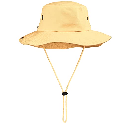 Wide Brim Hiking Fishing Safari Boonie Bucket Hats 100% Cotton UV Sun Protection for Men Women Outdoor Activities - color: Yellow, size: Small-Medium