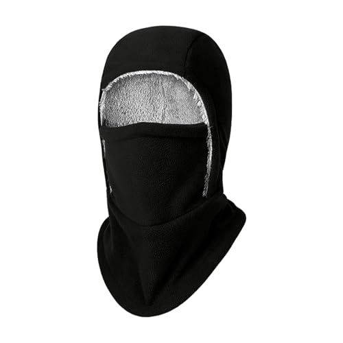 Unisex Windproof & Warm Balaclava, Thickened One-Piece Winter Hood Face Mask, Neck Warmer and Ear Protection - color: Black