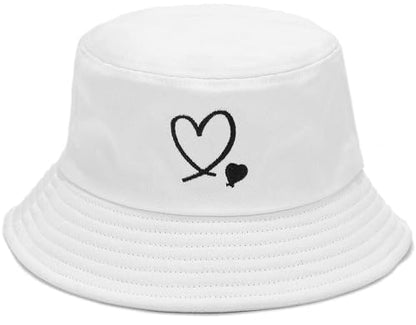 Bucket Hat Beach Sun Hat Fishing Hat for Women Men, Summer Outdoor Travel Packable Fisherman Hat - color: Love Heart White