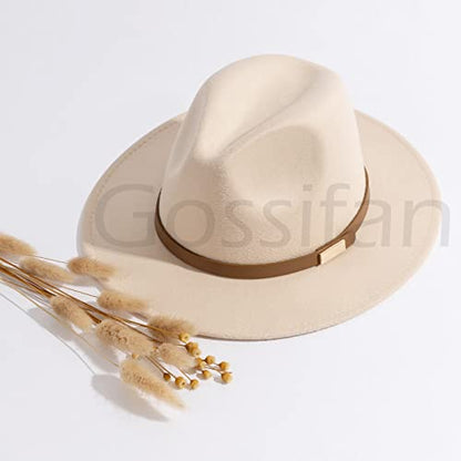 Fedora Hats for Men Wide Brim Panama Hat with Classic Belt - color: Z-beige Belt Beige
