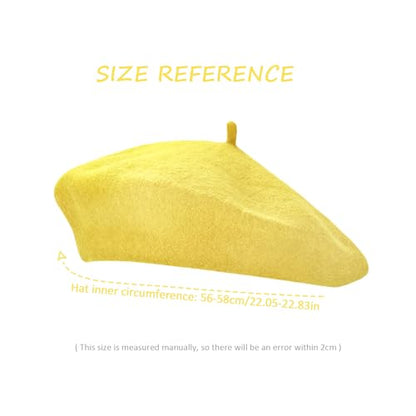 Gllutt Women Wool Beret Hat French Style Solid Color - color: Banana Yellow