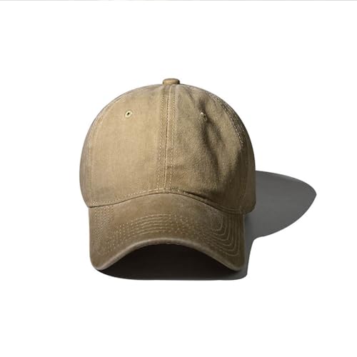 Classic Vintage Distressed Baseball Cap, Washed Cotton, Adjustable Fit - color: B-kahki