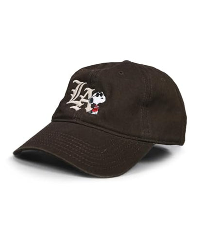 Riot Society Mens Embroidered Adjustable Dad Hat - color: Peanuts Snoopy La Chill Embroidered (Dark Chocolate)