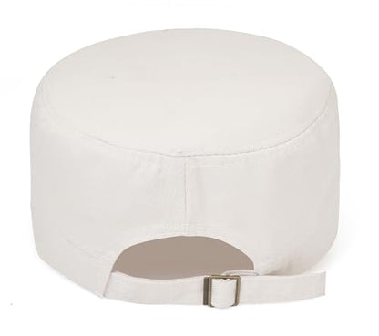 Washed Cotton Flat Top Military Cap for Unisex - color: Beige