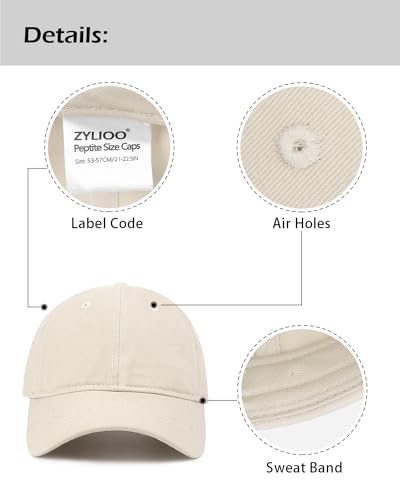 Zylioo Small Baseball Cap for Men Women, Adjustable Unstructured Dad Hat - color: Beige-fits 21.7"-22.4"/55cm-57cm