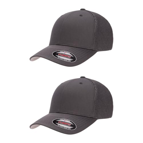 Flexfit 6511 Fitted Mid-Profile Stretchable Mesh Panels Trucker Cap - color: Charcoal, size: Small-Medium