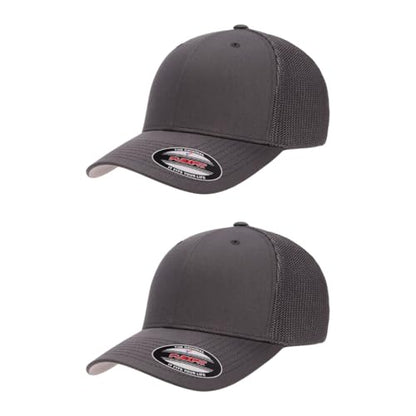 Flexfit 6511 Fitted Mid-Profile Stretchable Mesh Panels Trucker Cap - color: Charcoal, size: Small-Medium