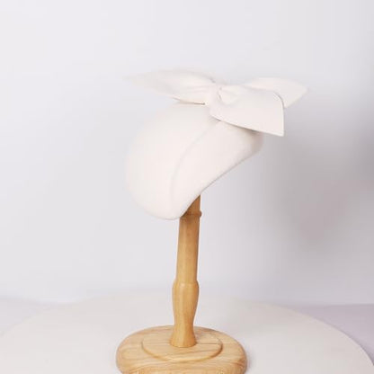 Women Wool Derby Hat for Women Pillbox Hat Wedding Hats Felt Bowknot Fascinators - color: 407 White