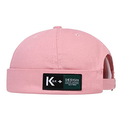 Men Hats Docker Cap Hats Beanie Sailor Cap Worker Hat Rolled Cuff Retro Brimless Hat with Adjustable - color: 7731-pink