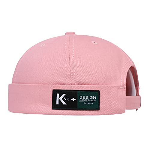 Men Hats Docker Cap Hats Beanie Sailor Cap Worker Hat Rolled Cuff Retro Brimless Hat with Adjustable - color: 7731-pink